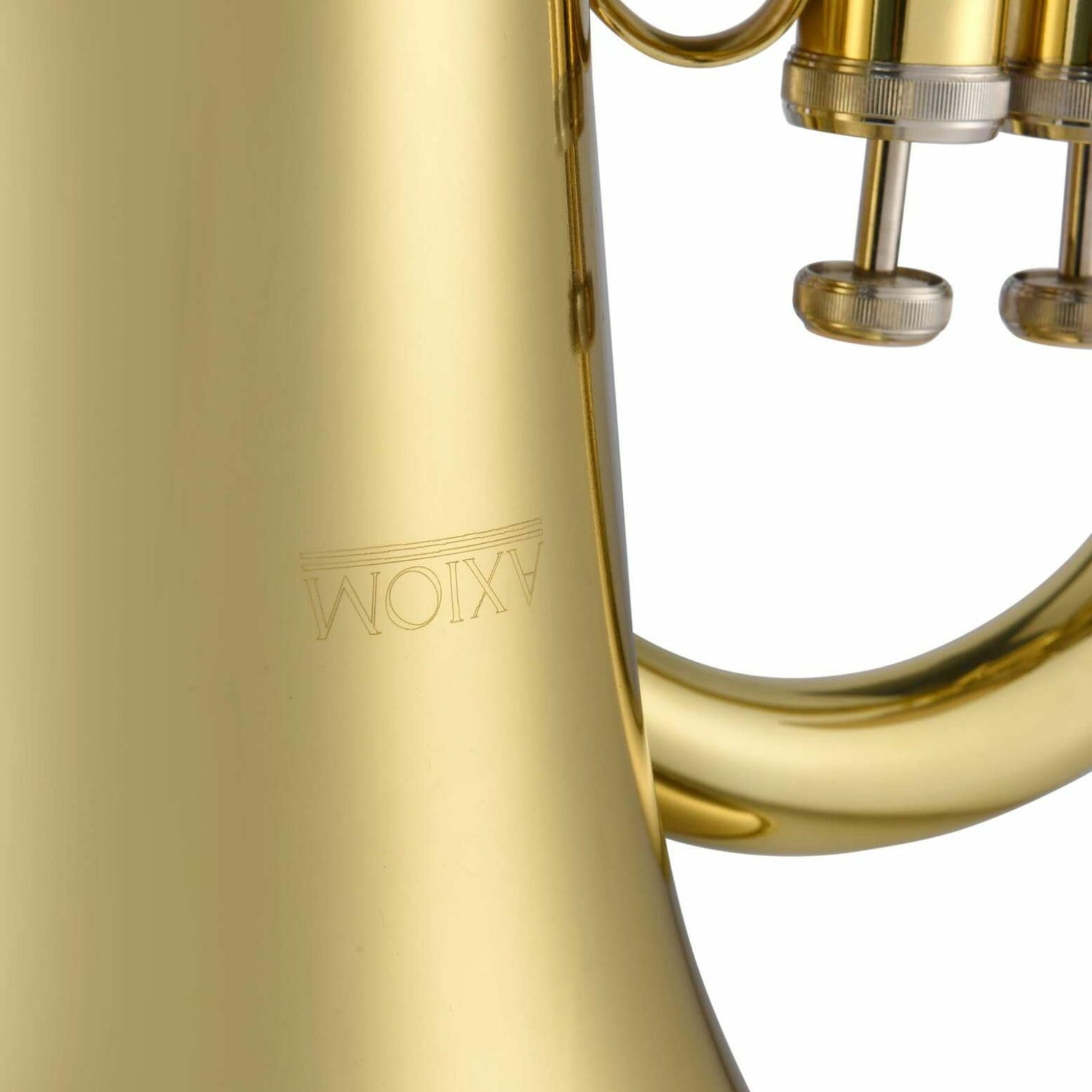 The Axiom Student Euphonium by Axiom Music features a brass body, three stainless steel valves, and a large flared bell, shown against a plain white background.