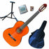 Axiom Musics Axiom Childrens Guitar Pack - 3/4 Size Natural features quality timbers, nylon strings, stand, extra strings, pick, and a black gig bag—all displayed on a white background.