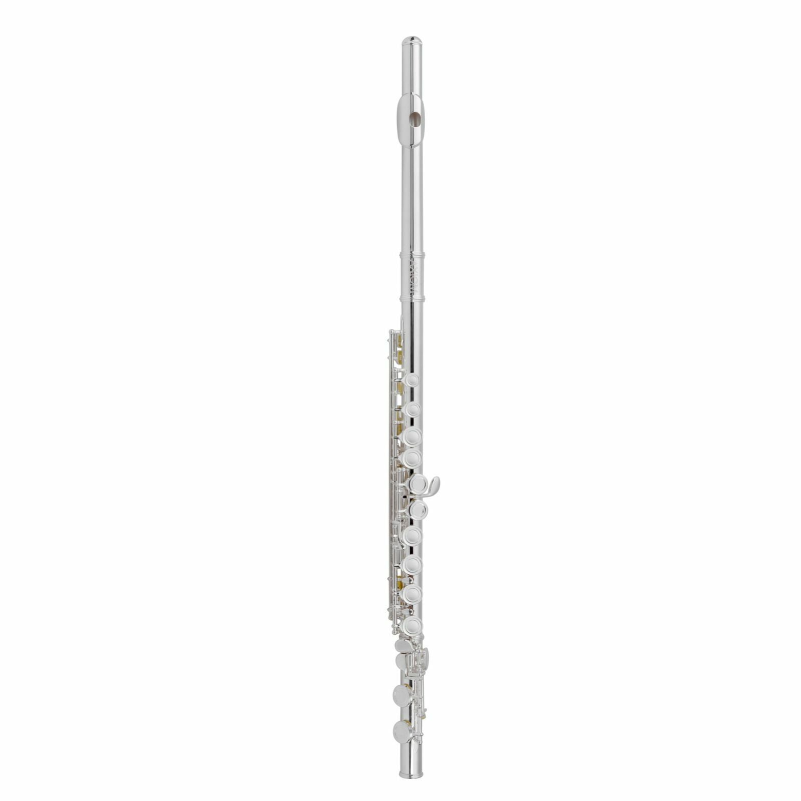The Axiom Prelude Curved Head Flute Outfit by Axiom Music is shown disassembled in a black open case, highlighting quality craftsmanship and USA-made pads.