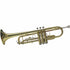 The Axiom Prelude Trumpet Outfit - School Band by Axiom Music includes a yellow brass body, three valves, and a silver mouthpiece, shown on a white background for easy playability.