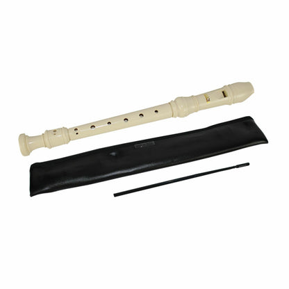 The Axiom School Recorder - Ivory by Axiom Music is ideal for beginners, featuring a durable plastic build, black carrying case, and cleaning rod—perfect for music education.